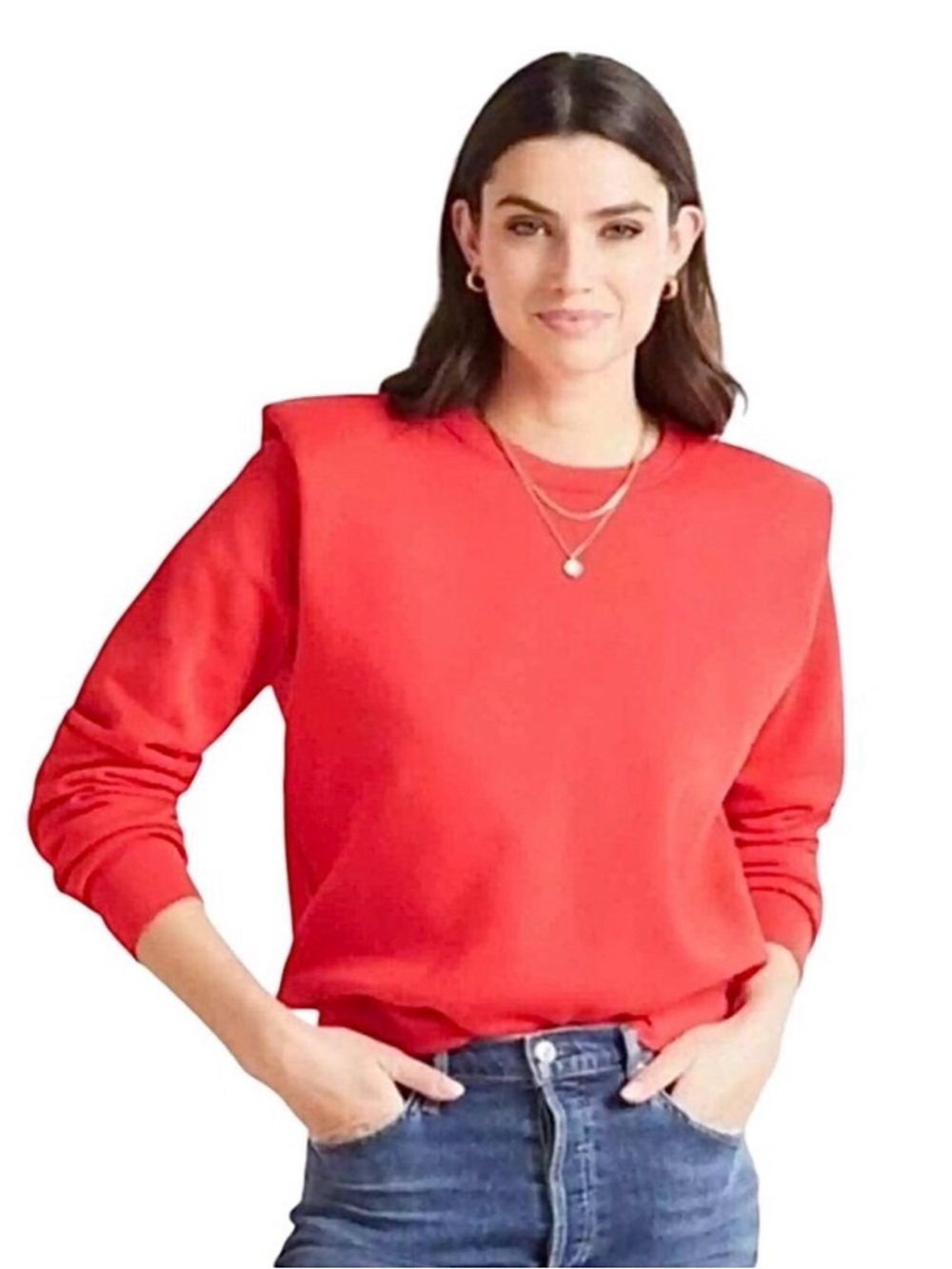 Sundry Evereve Padded Shoulder Crew Neck Sweatshirt SZ M 2 Red